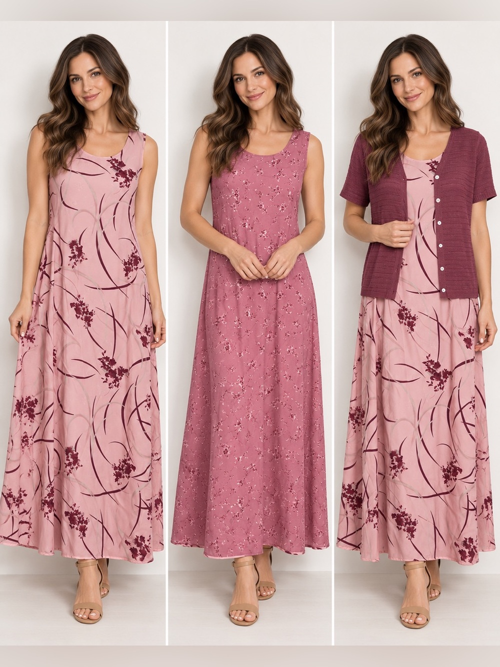 Vintage AboutFace Dress Set With Cardigan Size S Pink Reversible Floral Maxi NWT